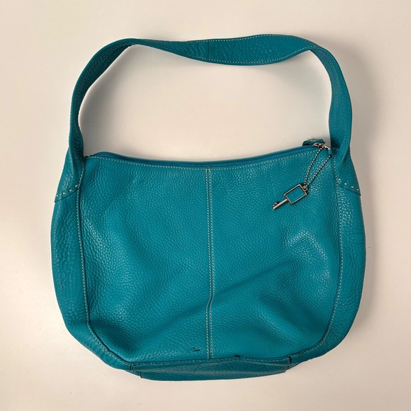 Vintage Fossil Teal Pebbled Leather Hobo Shoulder Bag – with Key Charm Y2K - Picture 8 of 11